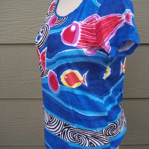 Chicos Top Sz S 0  Fish Sea Ocean Cap Sleeve Tee - Picture 4 of 7